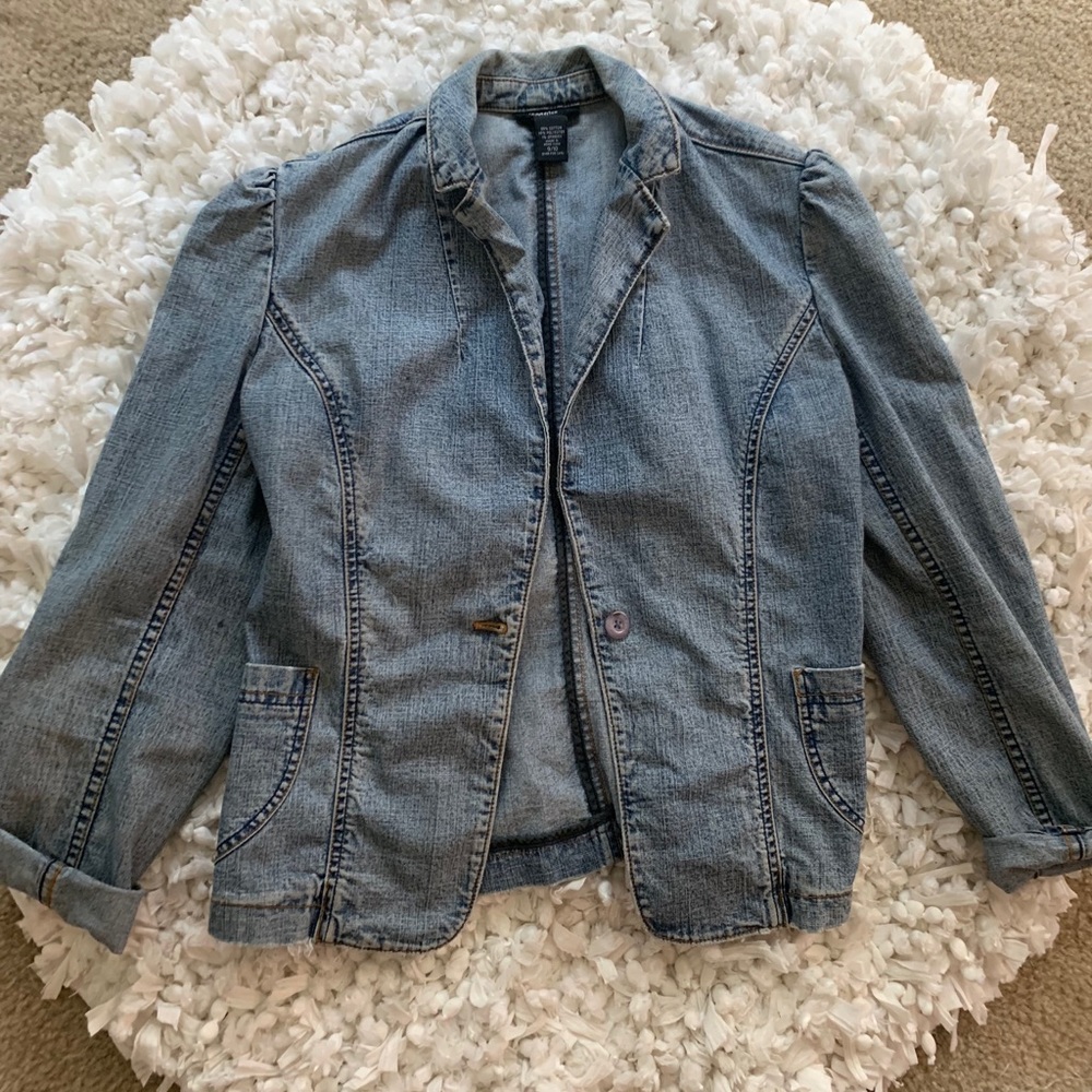 Ruffle Shoulder Denim Jean Jacket